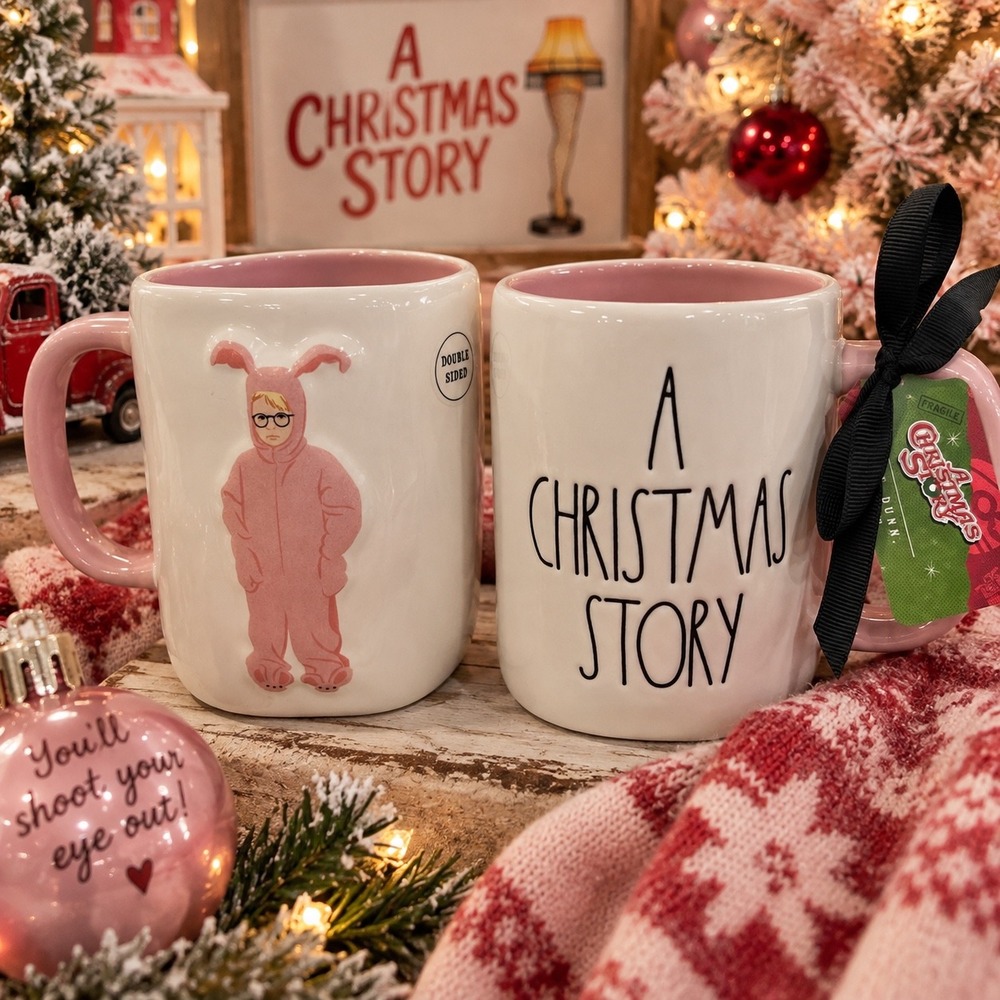Rae Dunn A Christmas Story Ralphie Pink Bunny Suit Mug Double Sided Ceramic Mug